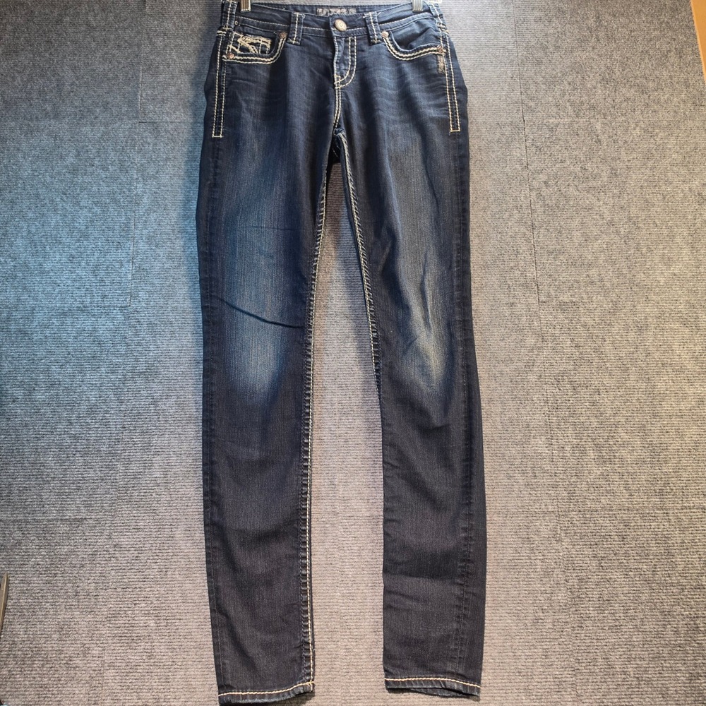 Silver Jeans Suki Super Skinny Women 26 Dark Blue Good Thick Contrast Stitch 33L